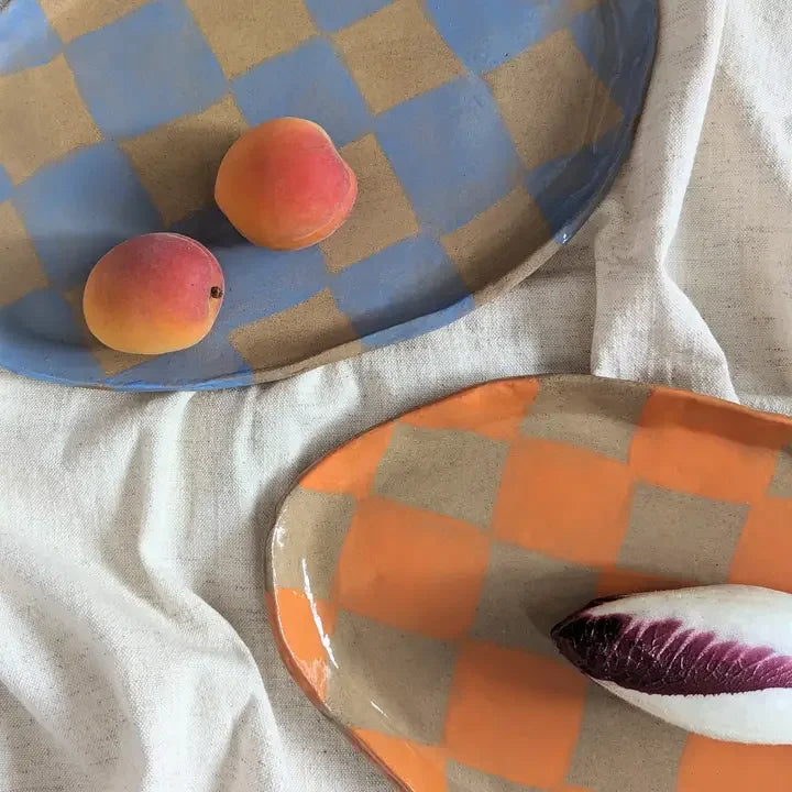 Orange Checks Serving Platter