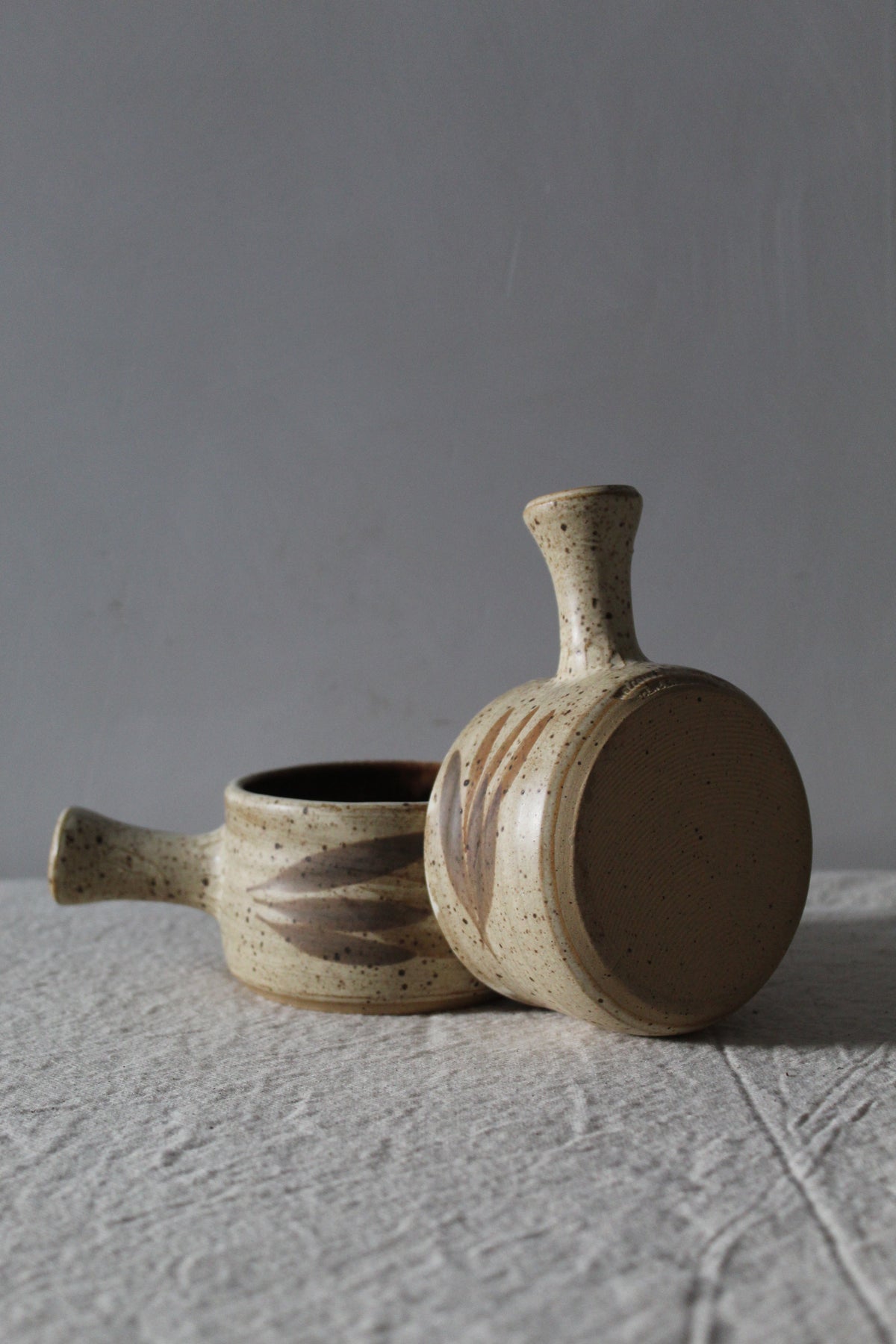 Beige Leaf Design Soup Bowls