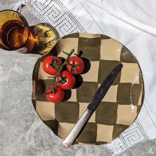 Olive Wavy Check Platter