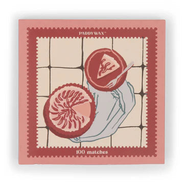 Matches packaging with pie design on a white background