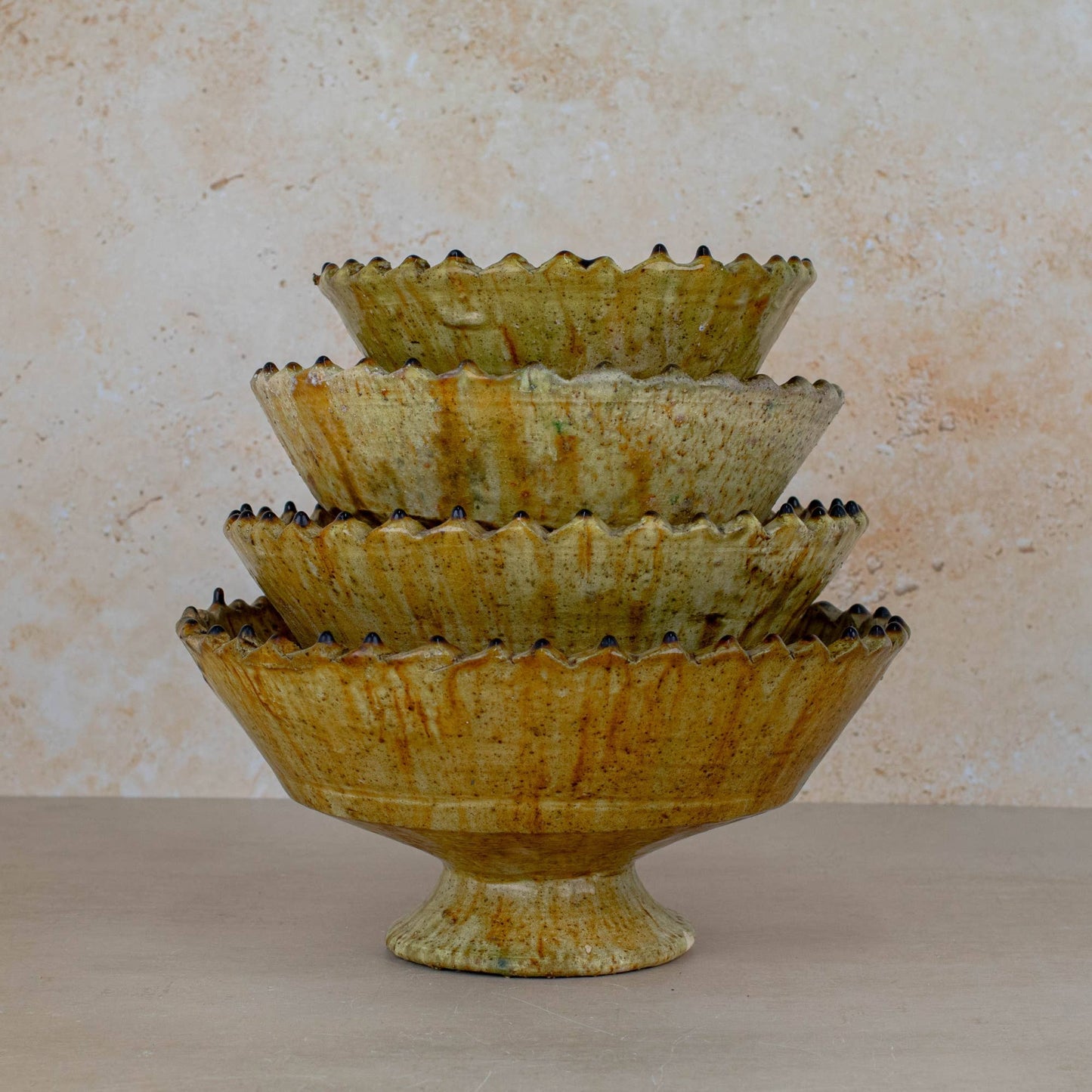 Handmade Tamegroute Yellow Pedestal Fruit Bowl Handmade : Medium