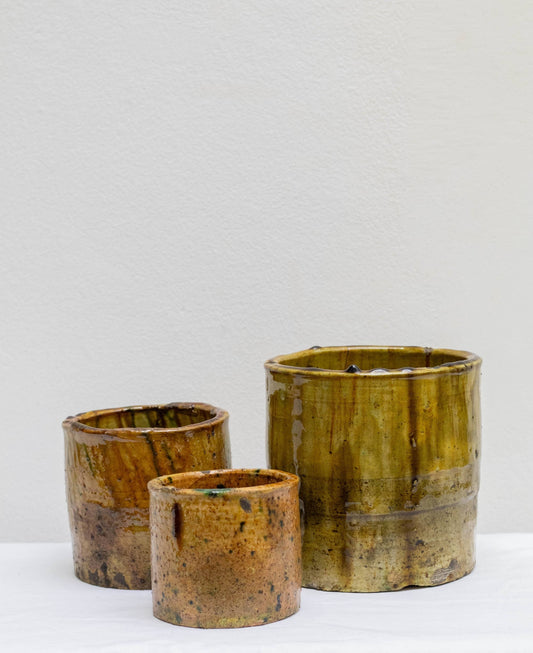 Handmade Tamegroute Ochre Ceramic Planter Pot | Large
