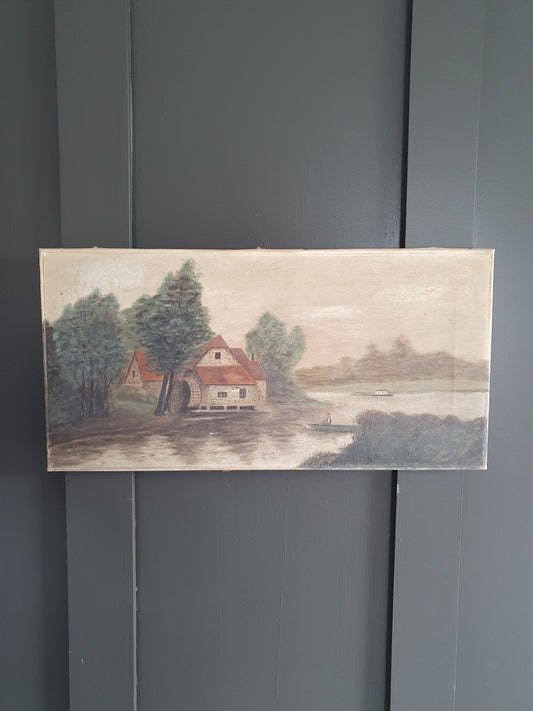 Antique Oil Painting 'The Water Wheel'