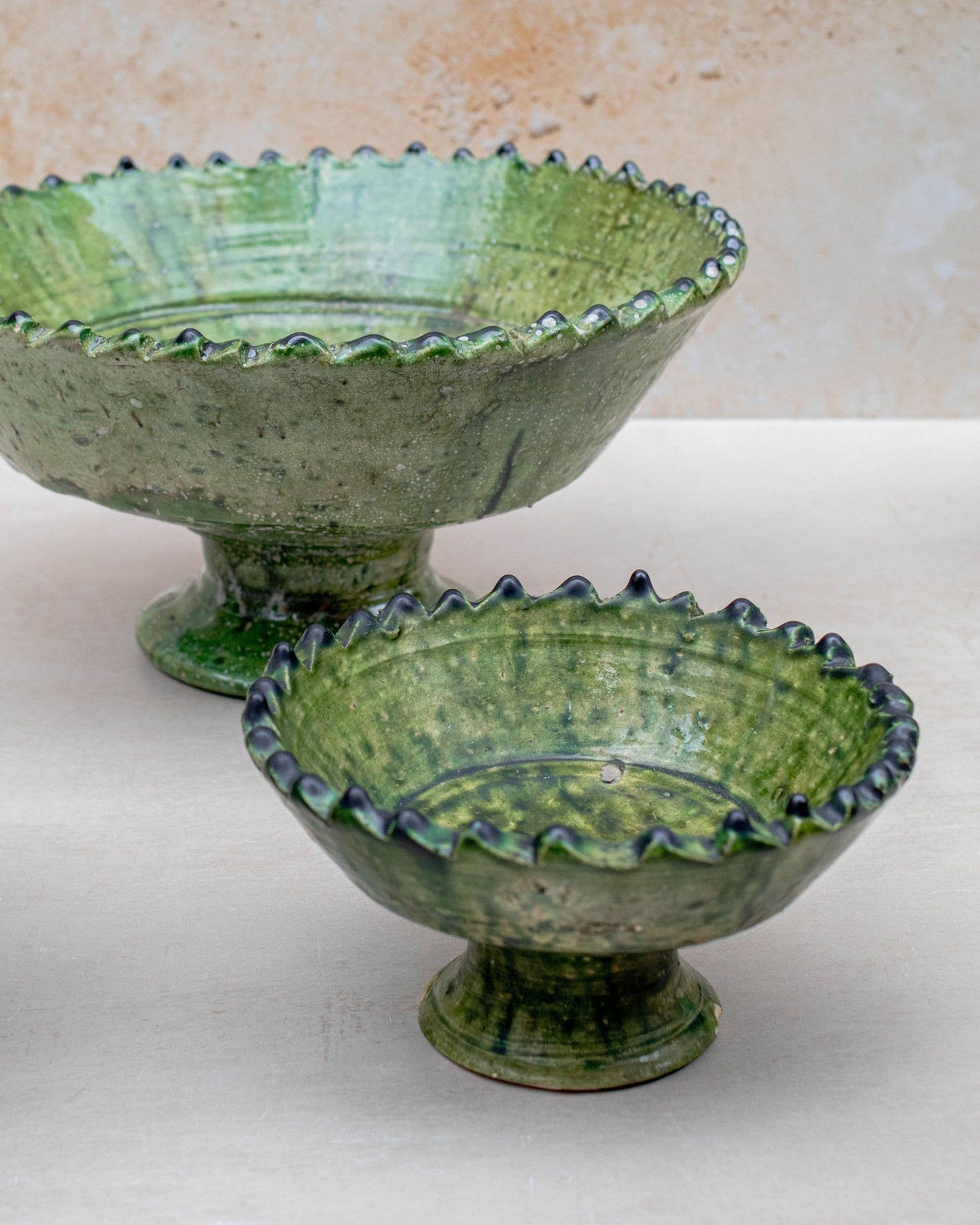 Tamegroute Green Pedestal Fruit Bowl Handmade - 4 Sizes: Large