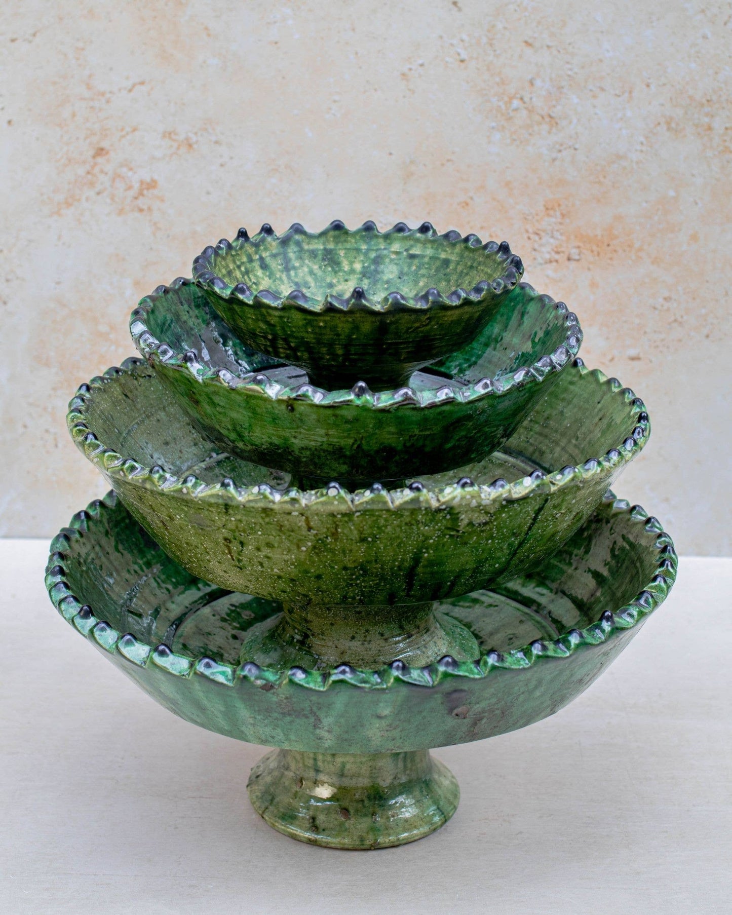 Tamegroute Green Pedestal Fruit Bowl Handmade - 4 Sizes: Large