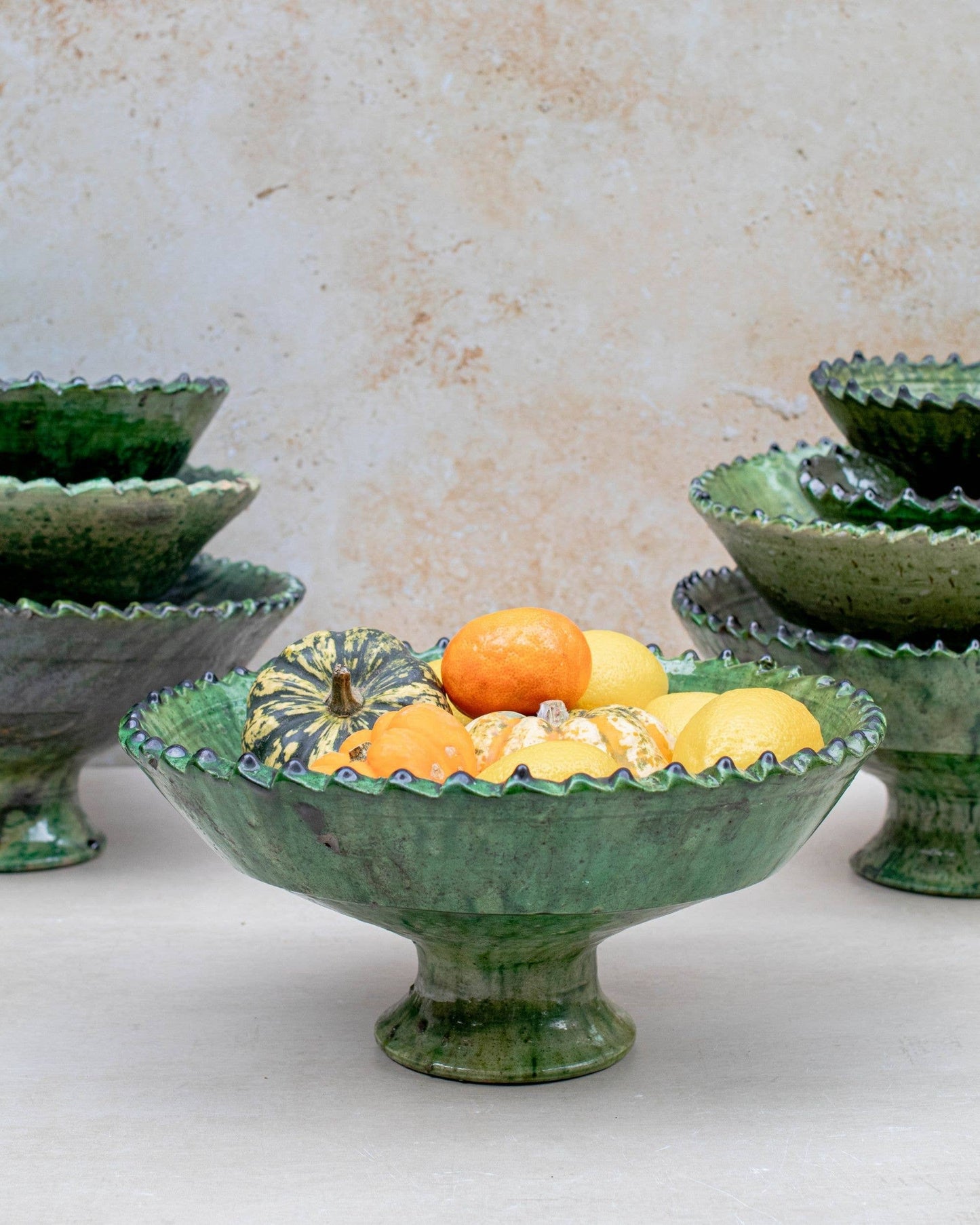 Tamegroute Green Pedestal Fruit Bowl Handmade - 4 Sizes: Large