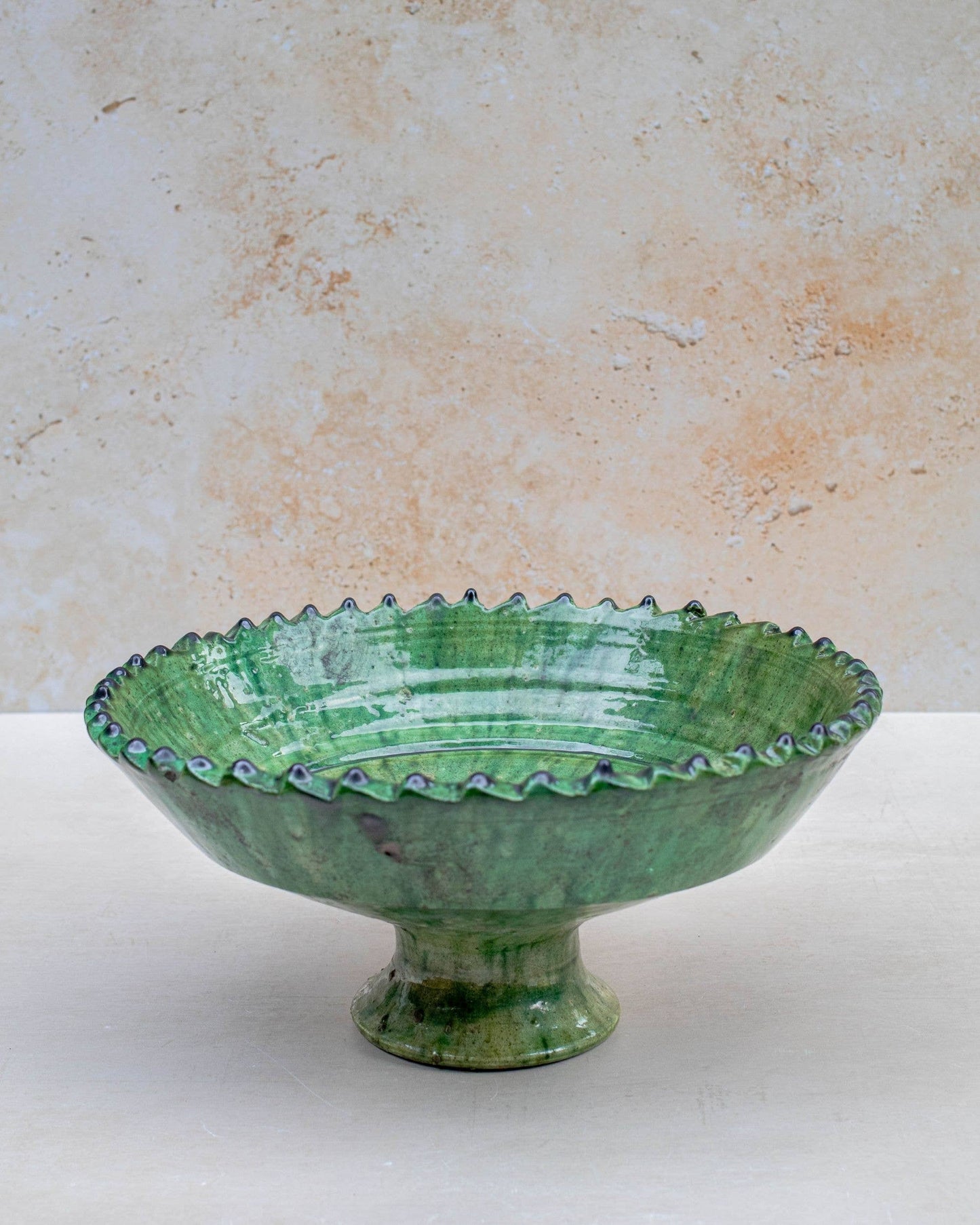 Tamegroute Green Pedestal Fruit Bowl Handmade - 4 Sizes: Large