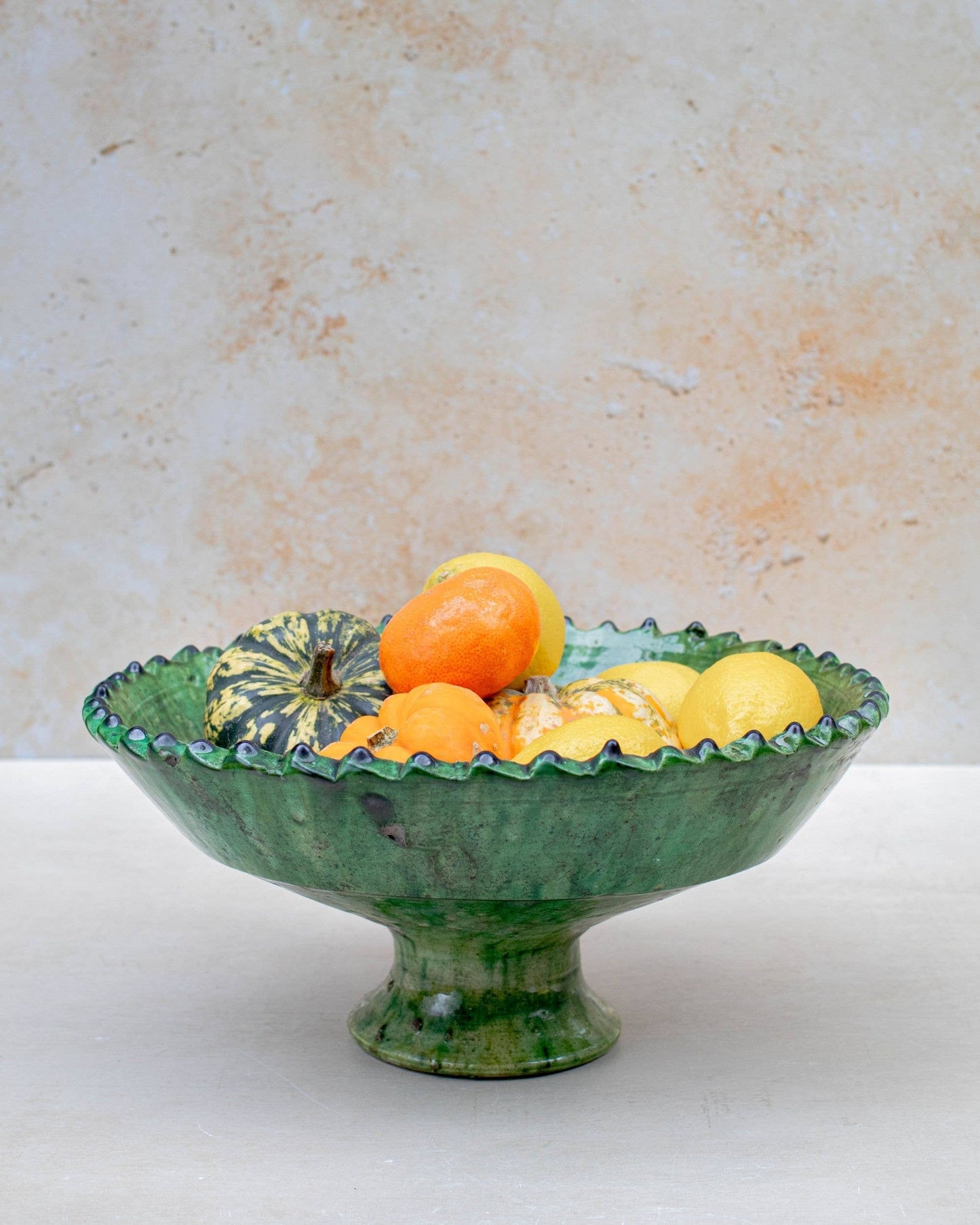 Tamegroute Green Pedestal Fruit Bowl Handmade - 4 Sizes: Large