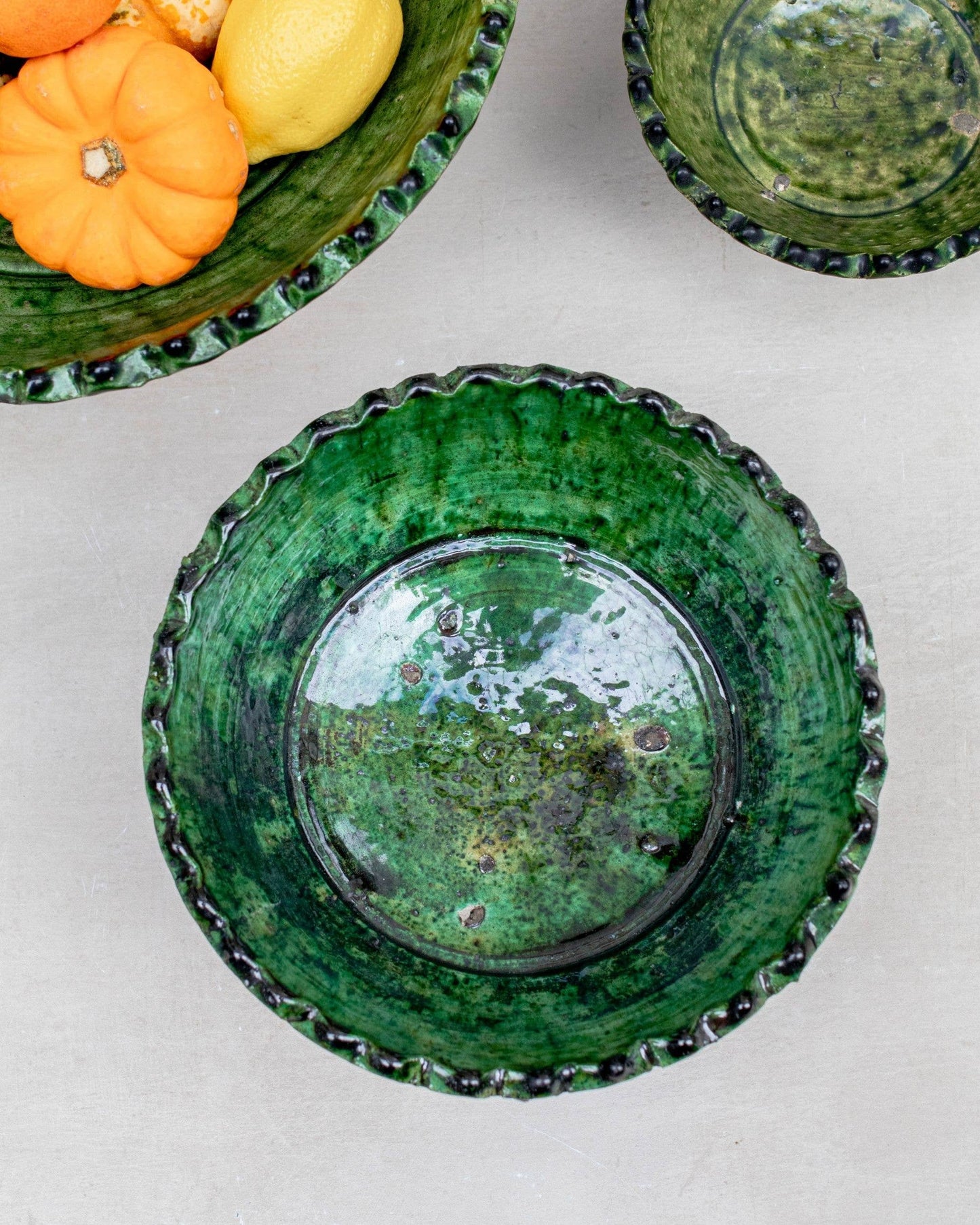 Tamegroute Green Pedestal Fruit Bowl Handmade - 4 Sizes: Large