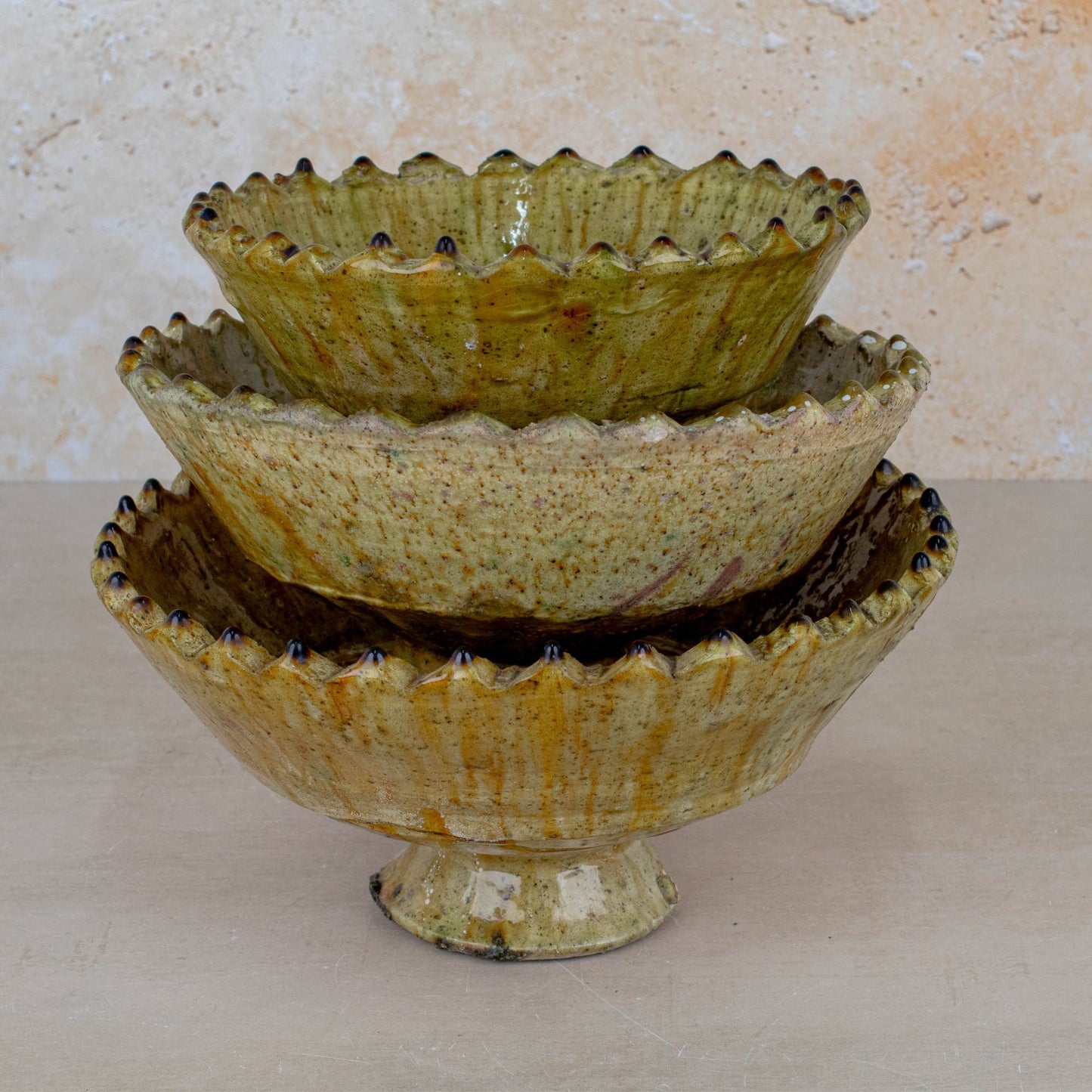 Handmade Tamegroute Yellow Pedestal Fruit Bowl Handmade : Medium