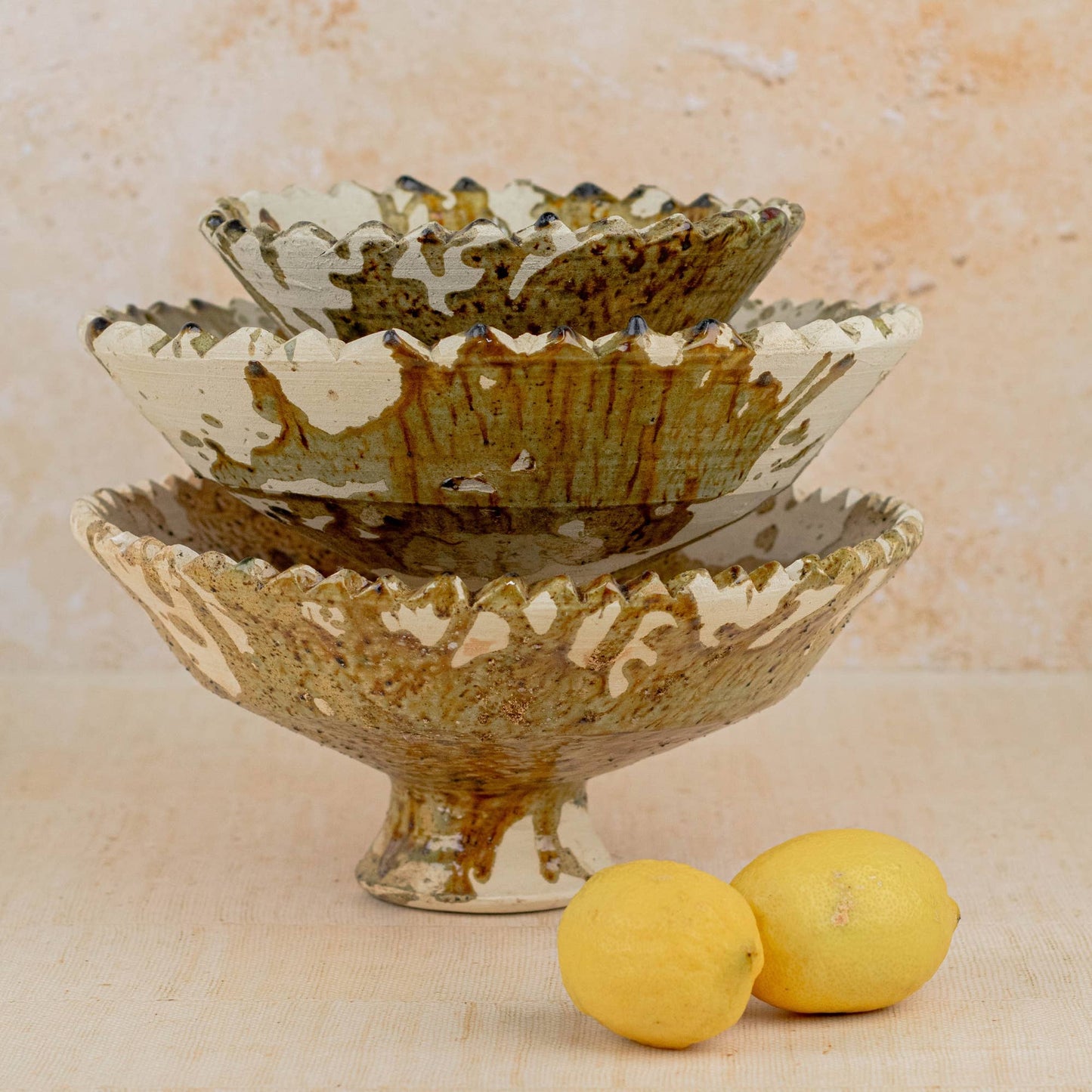 Moroccan Tamegroute Pedestal Fruit Bowl — Yellow Ochre Bowl : Medium