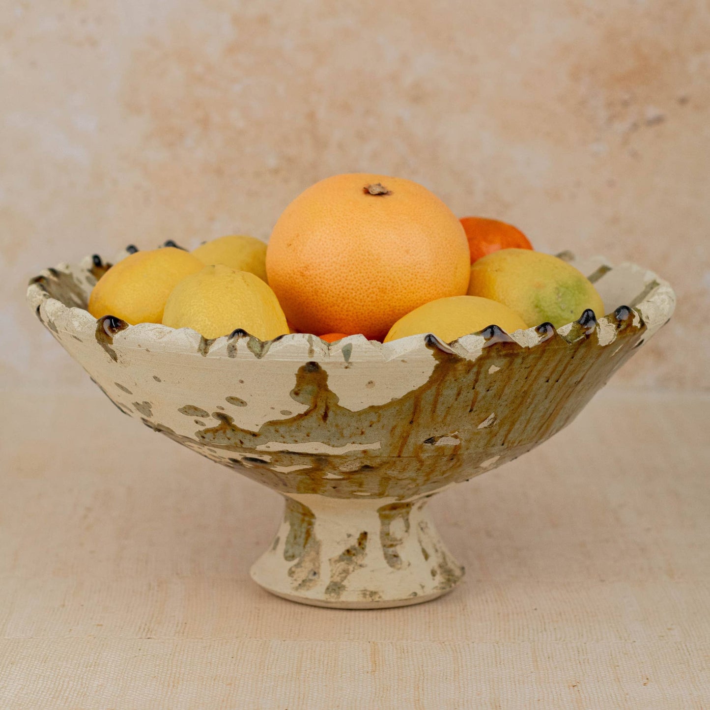 Moroccan Tamegroute Pedestal Fruit Bowl — Yellow Ochre Bowl : Medium