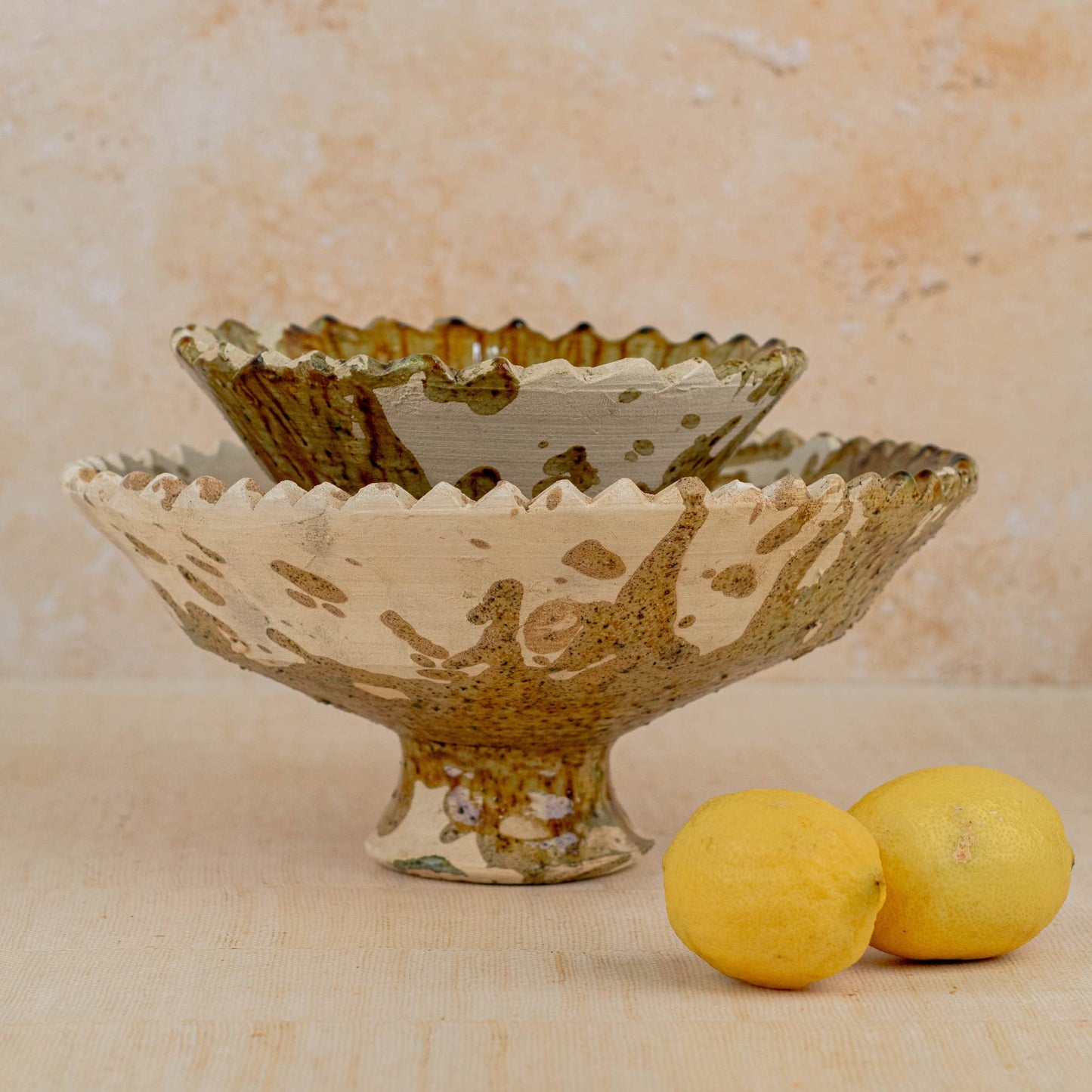 Moroccan Tamegroute Pedestal Fruit Bowl — Yellow Ochre Bowl : Medium