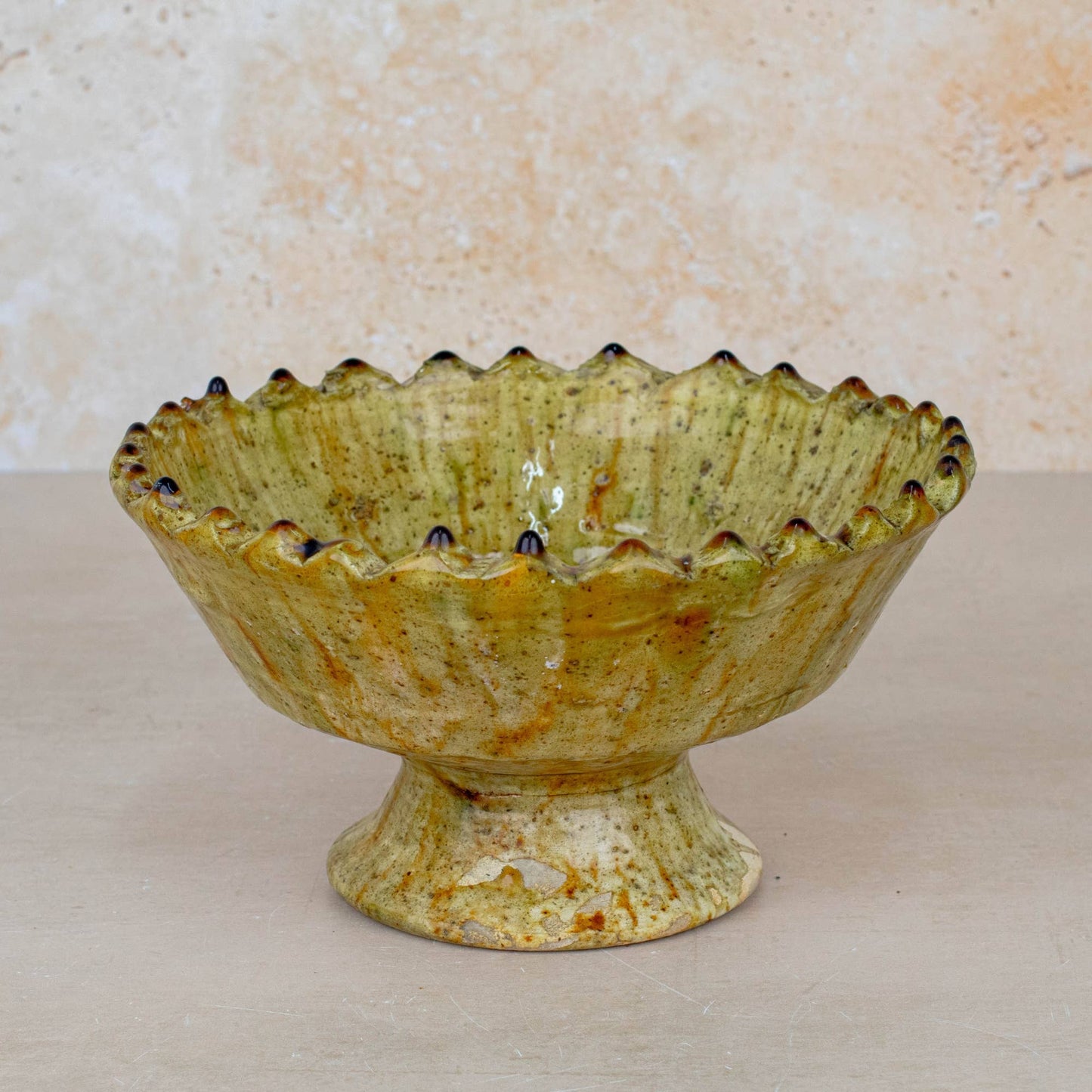 Handmade Tamegroute Yellow Pedestal Fruit Bowl Handmade : Medium