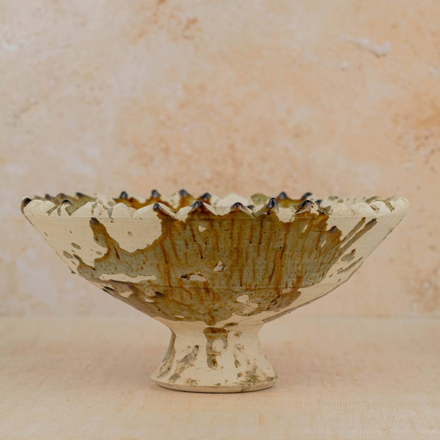 Moroccan Tamegroute Pedestal Fruit Bowl — Yellow Ochre Bowl : Medium