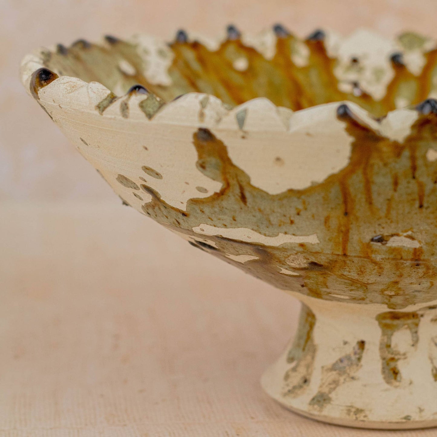 Moroccan Tamegroute Pedestal Fruit Bowl — Yellow Ochre Bowl : Medium
