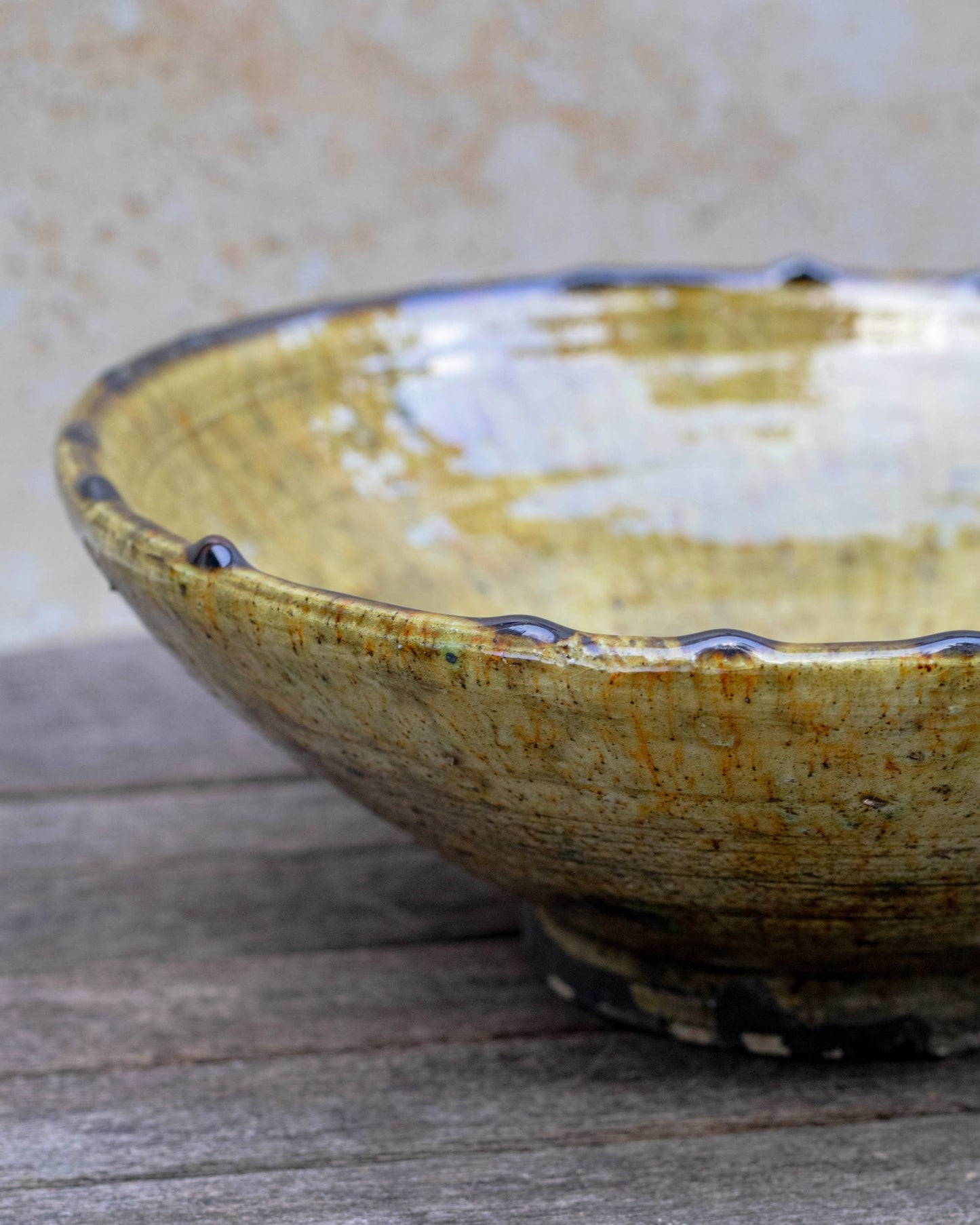 Handmade Moroccan Tamegroute Ochre Ceramic Serving Bowl: X Small