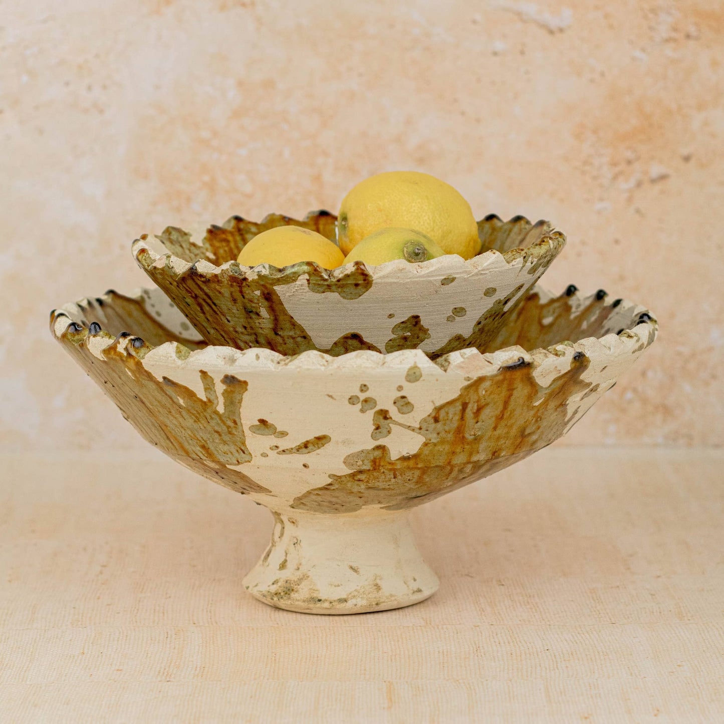 Moroccan Tamegroute Pedestal Fruit Bowl — Yellow Ochre Bowl : Medium