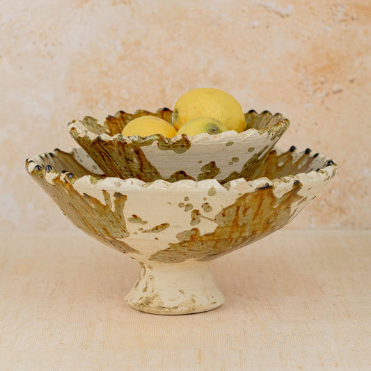 Moroccan Tamegroute Pedestal Ochre Bowl | Medium