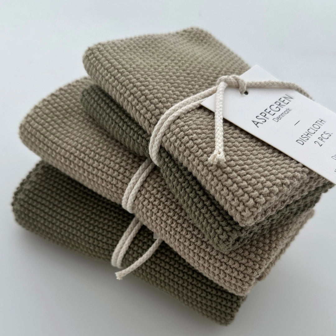 Knitted Olive Dishcloths Set of 2