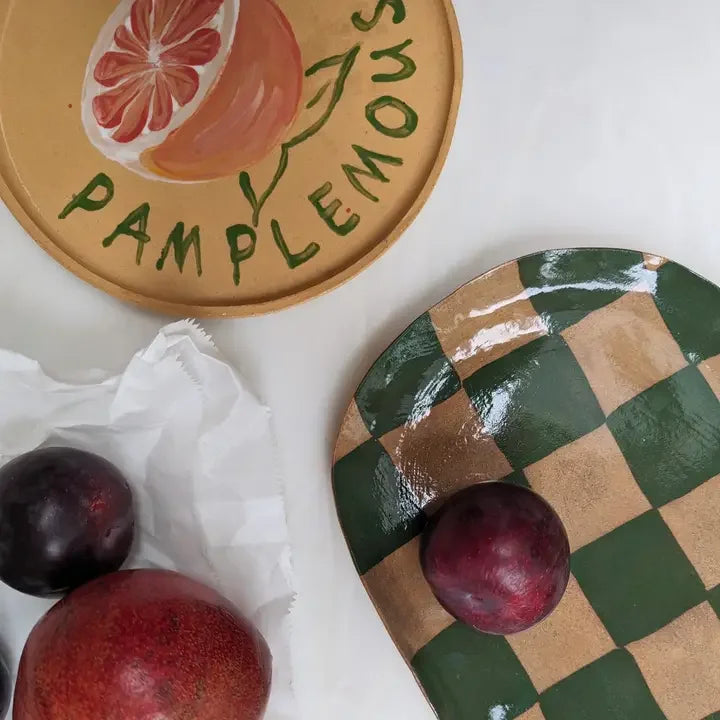 Oval Green Check Serving Platter