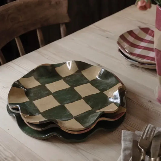 Green Wavy Check Serving Platter