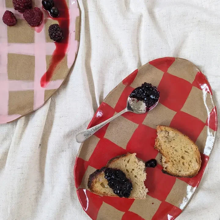 Red Check Serving Platter