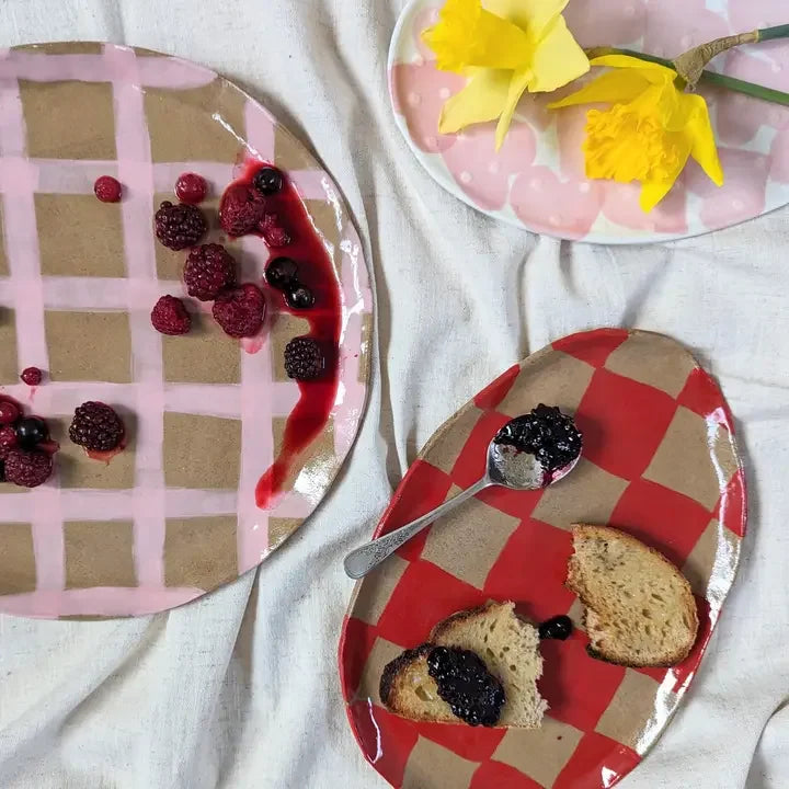 Red Check Serving Platter