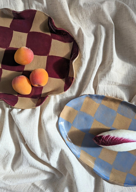 Baby Blue Oval Check Platter