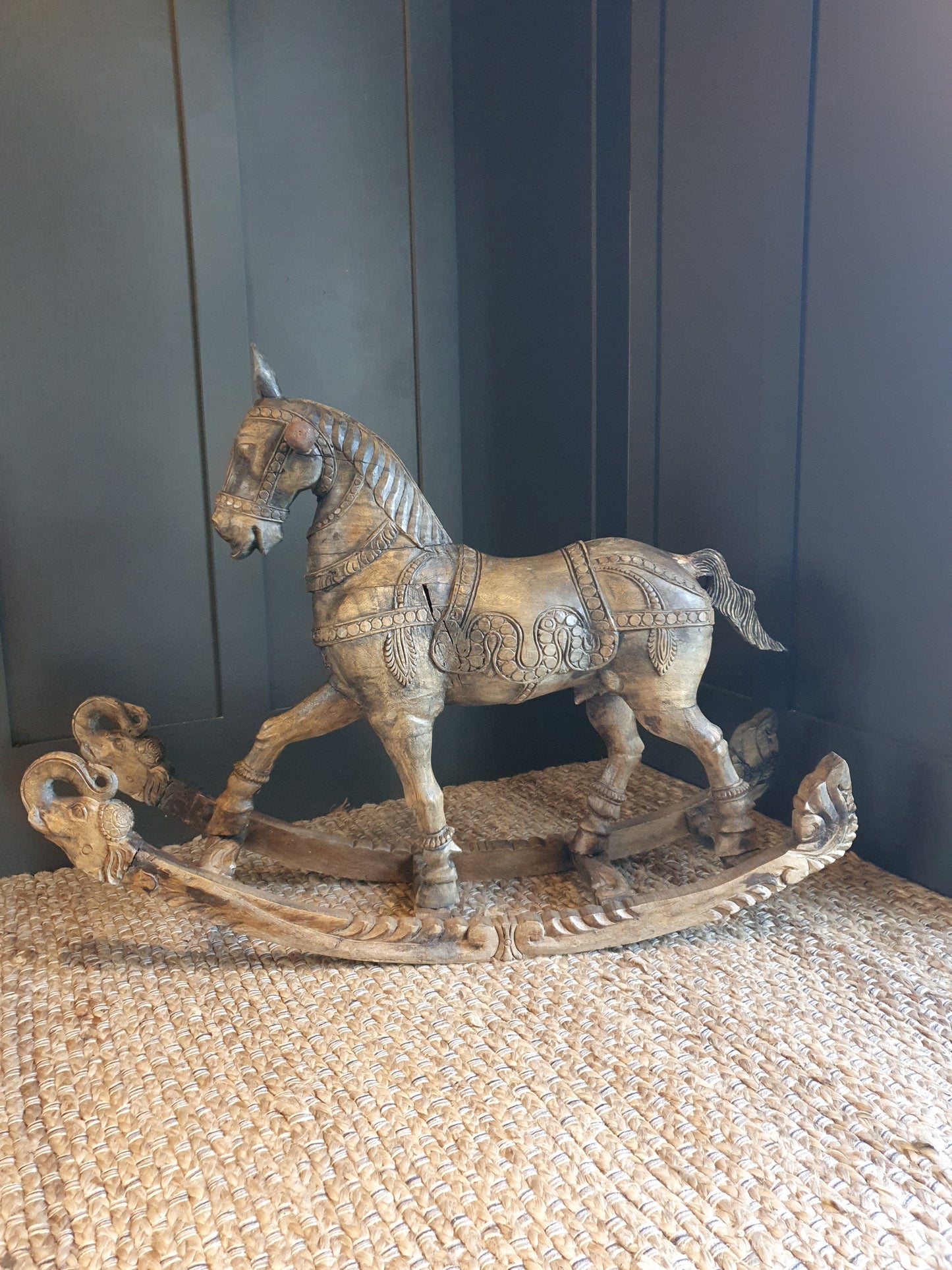 Decorative carved wooden rocking horse
