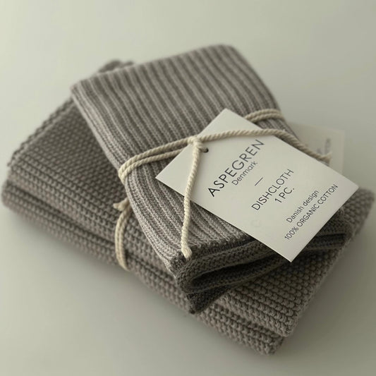 Dove Grey Ripple Knitted Dishcloth