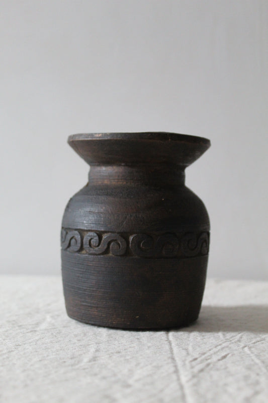 Carved Wooden Himalayan Urn