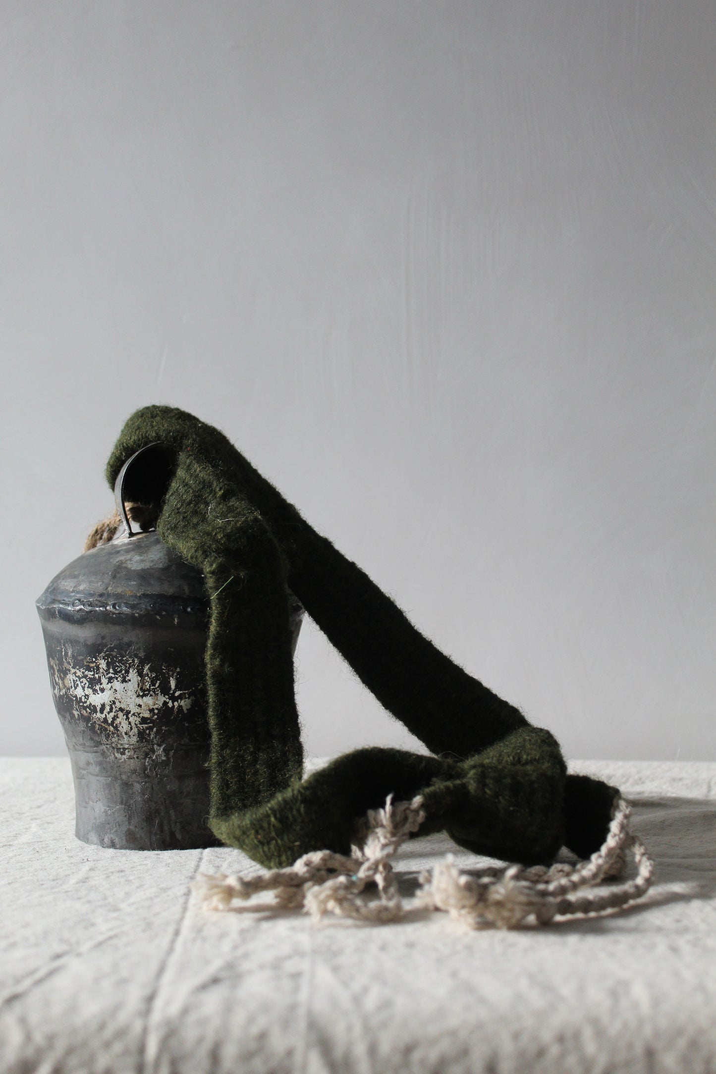 Nepalese Cow Bells with Khaki Braided Wool
