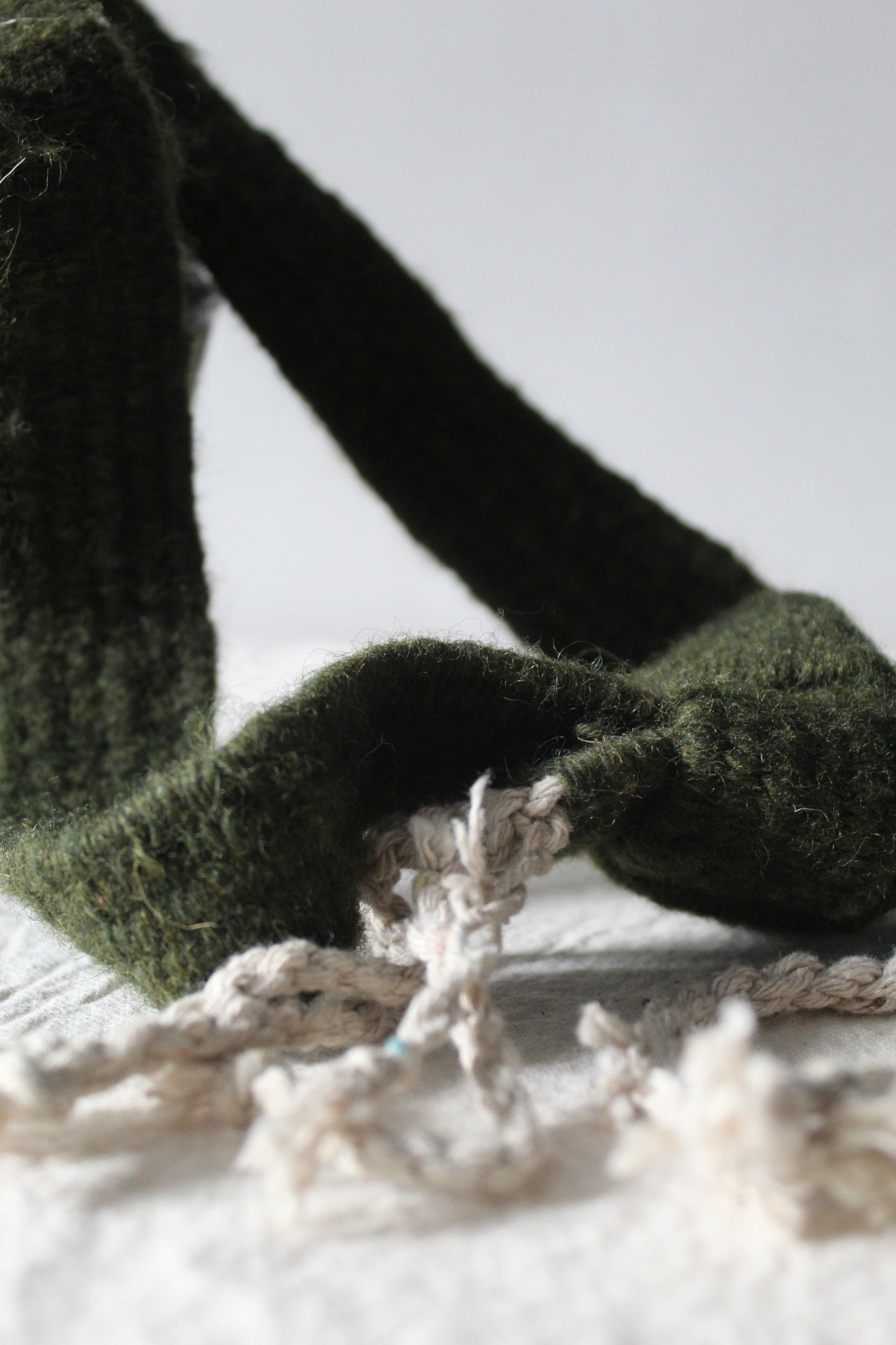 Nepalese Cow Bells with Khaki Braided Wool