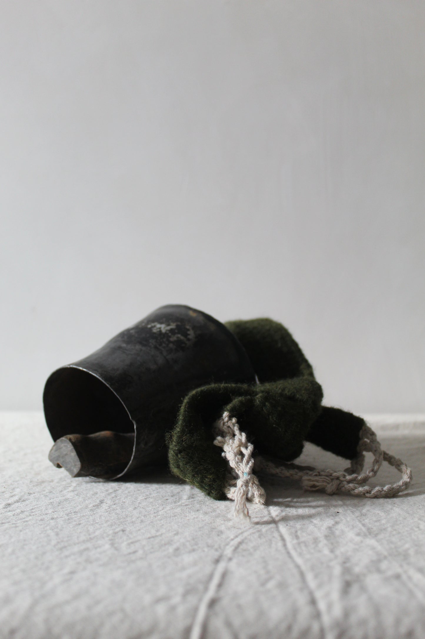 Nepalese Cow Bells with Khaki Braided Wool