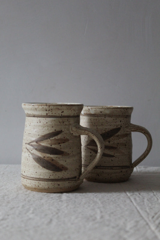 Beige Leaf Design Mugs