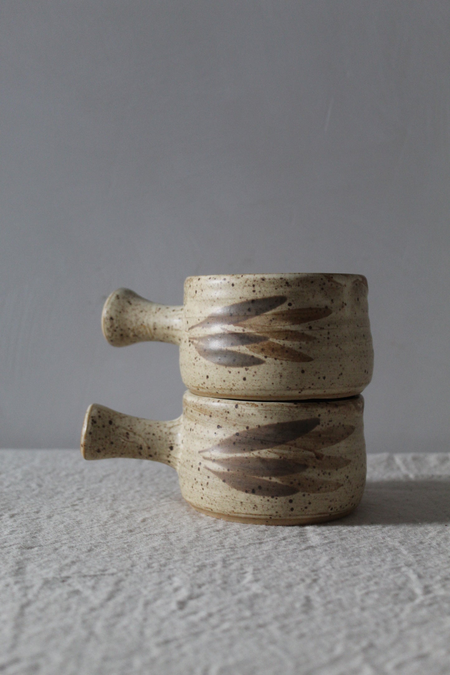 Beige Leaf Design Soup Bowls