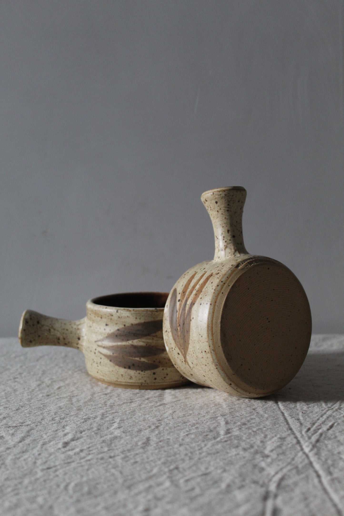 Beige Leaf Design Soup Bowls