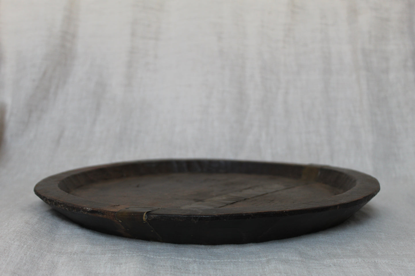 Antique Wood Tray with Metal Detailing