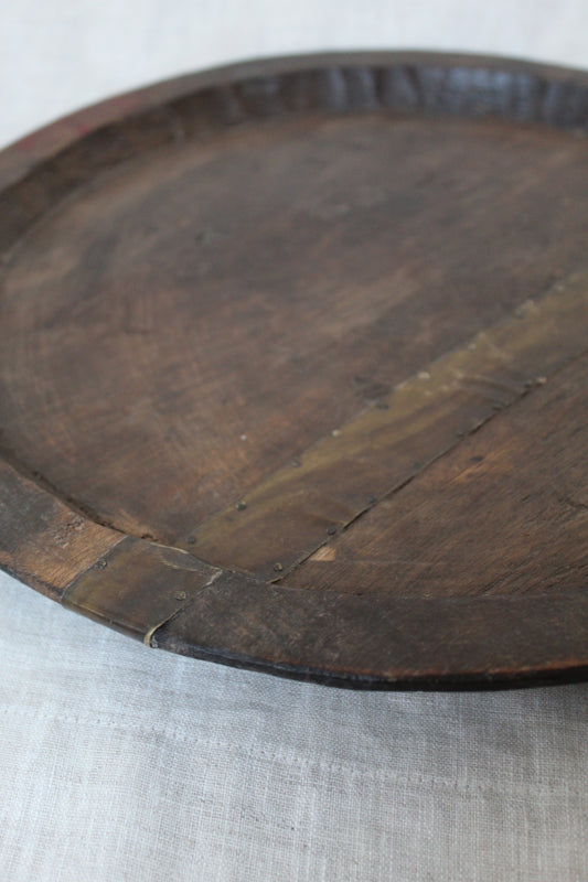 Antique Wood Tray with Metal Detailing