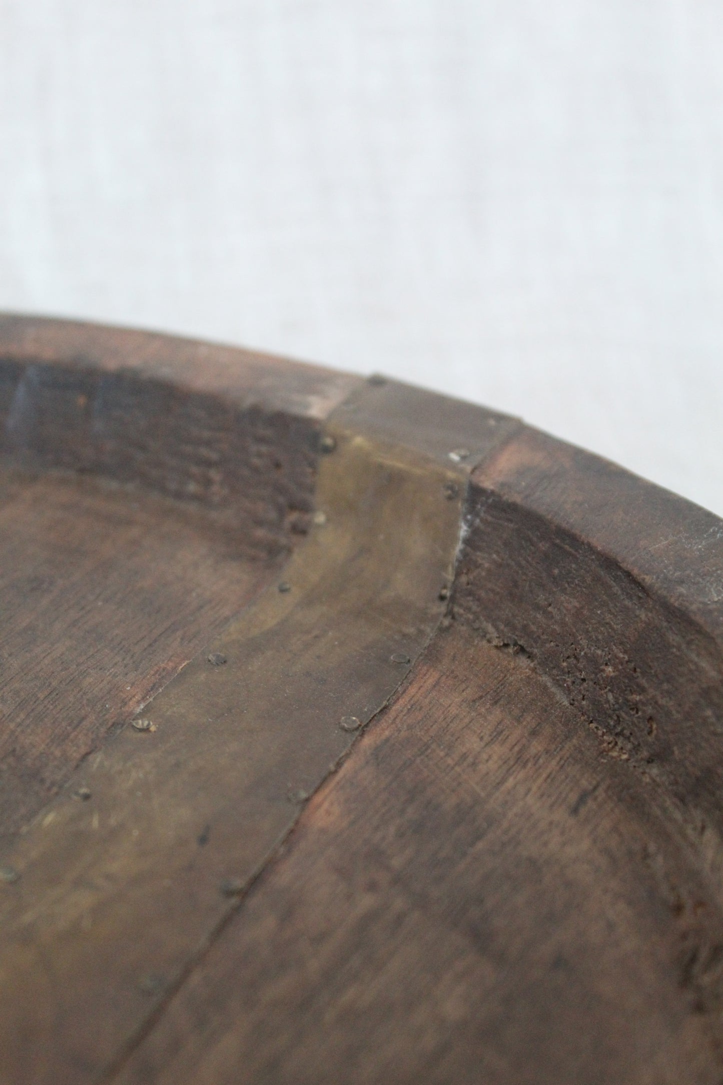 Antique Wood Tray with Metal Detailing
