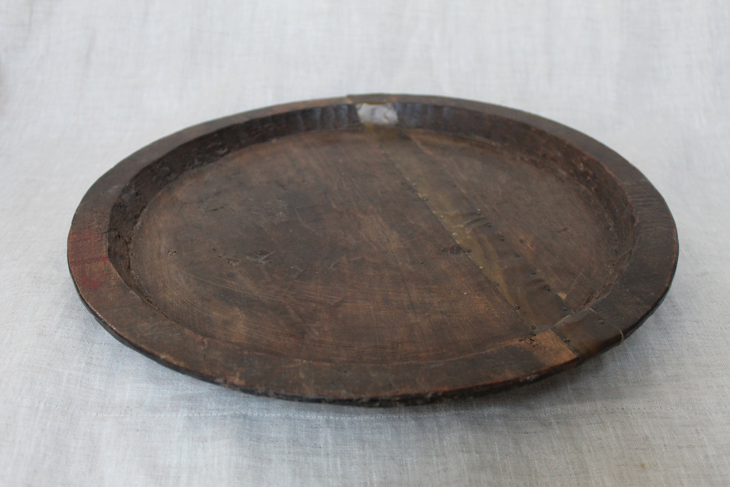 Antique Wood Tray with Metal Detailing