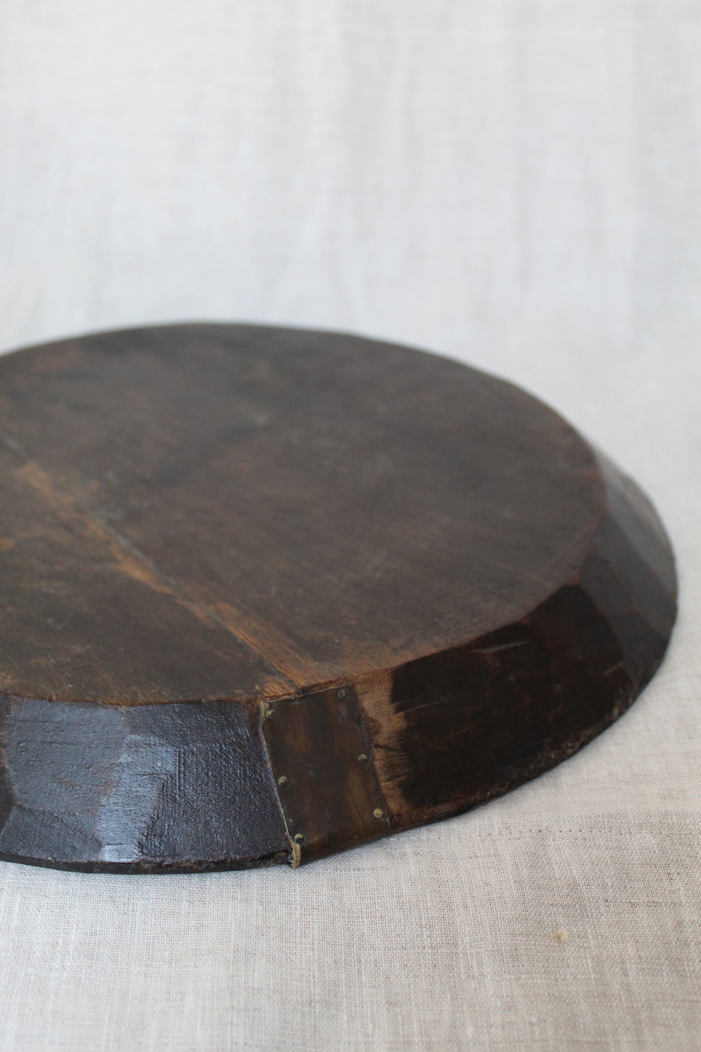 Antique Wood Tray with Metal Detailing