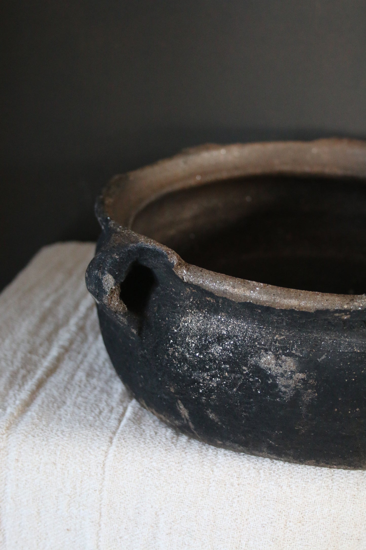 Large Black Longpi Bowl With Handles