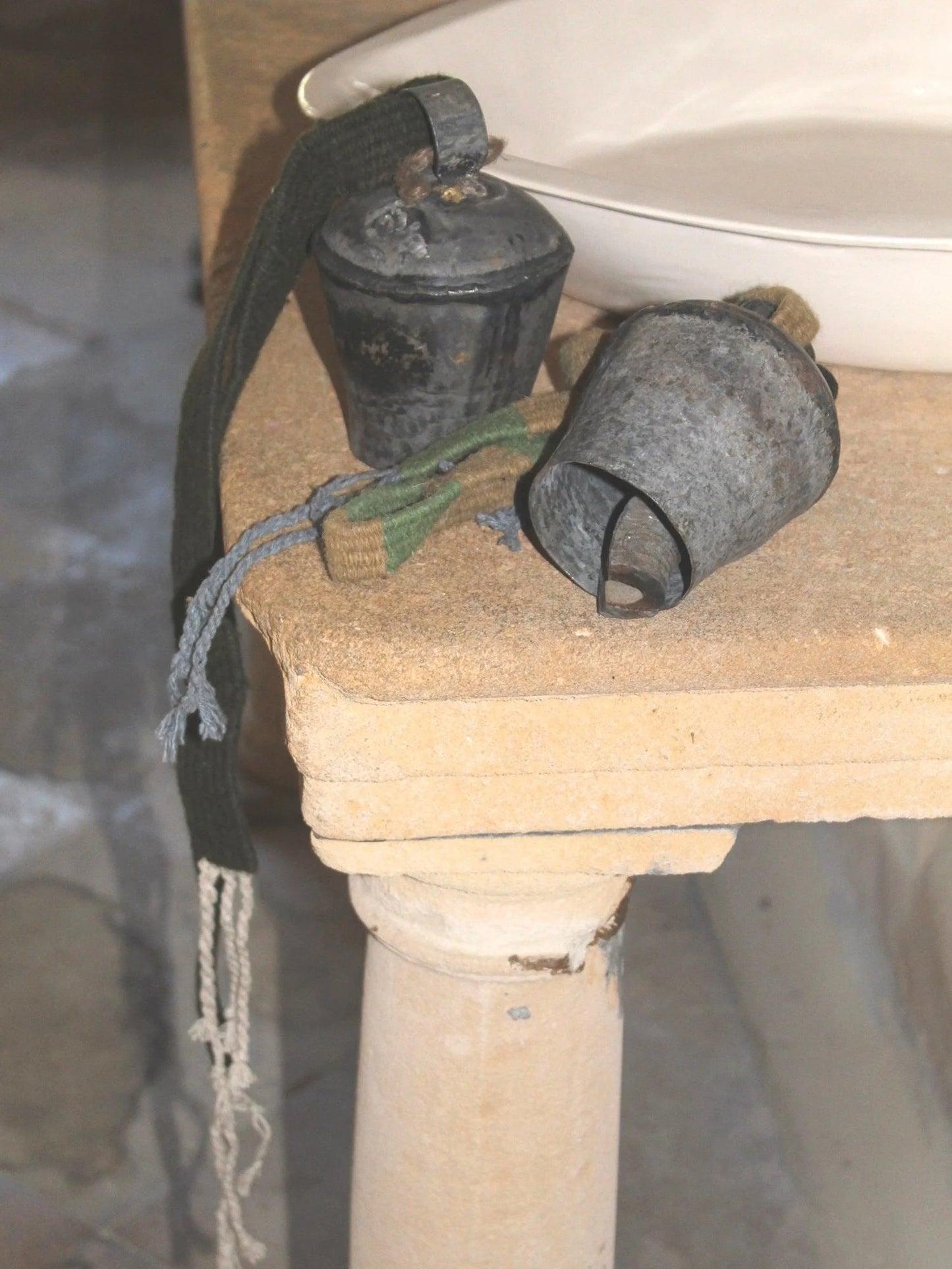 Nepalese Cow Bells with Khaki Braided Wool