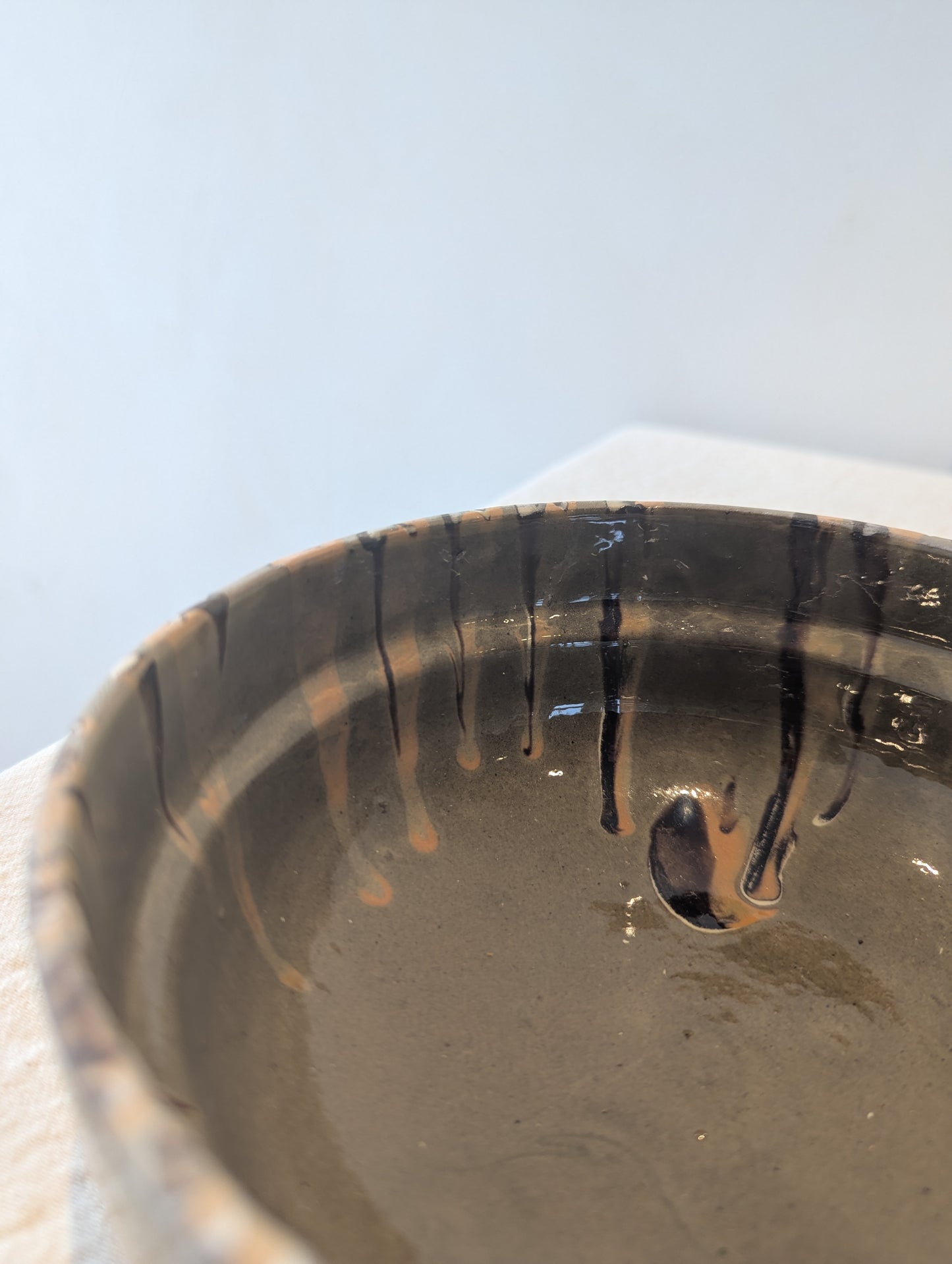 Hand Painted Medium Bowl in Khaki & Orange
