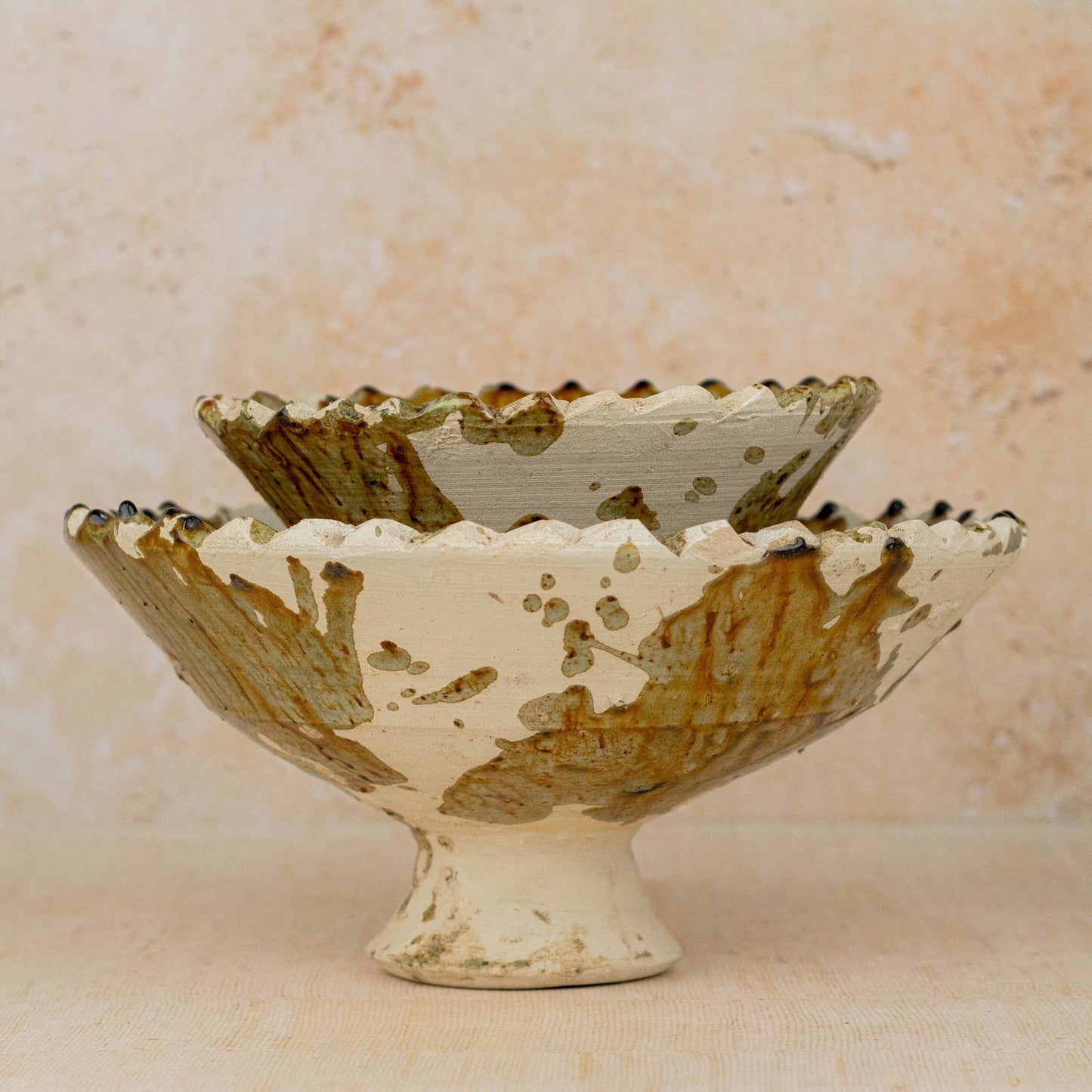 Moroccan Tamegroute Pedestal Fruit Bowl — Yellow Ochre Bowl : Medium