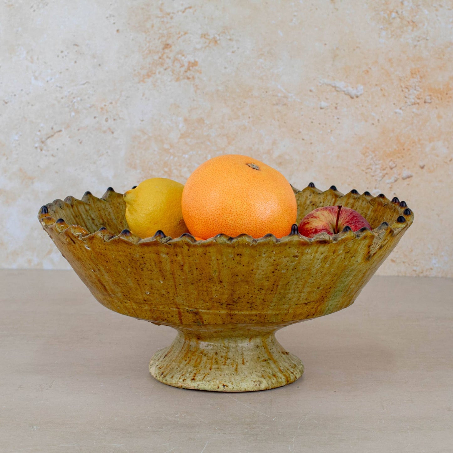 Handmade Tamegroute Yellow Pedestal Fruit Bowl Handmade : Medium