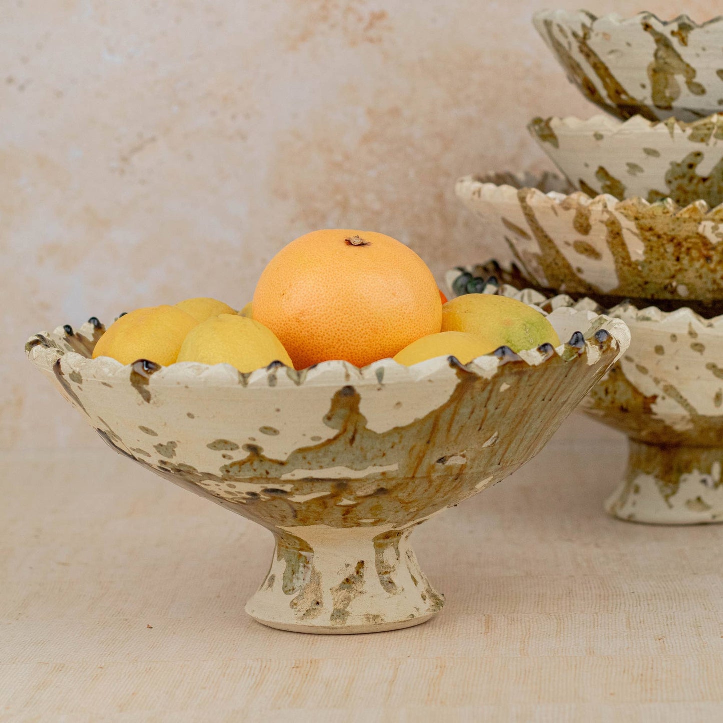 Moroccan Tamegroute Pedestal Fruit Bowl — Yellow Ochre Bowl : Medium