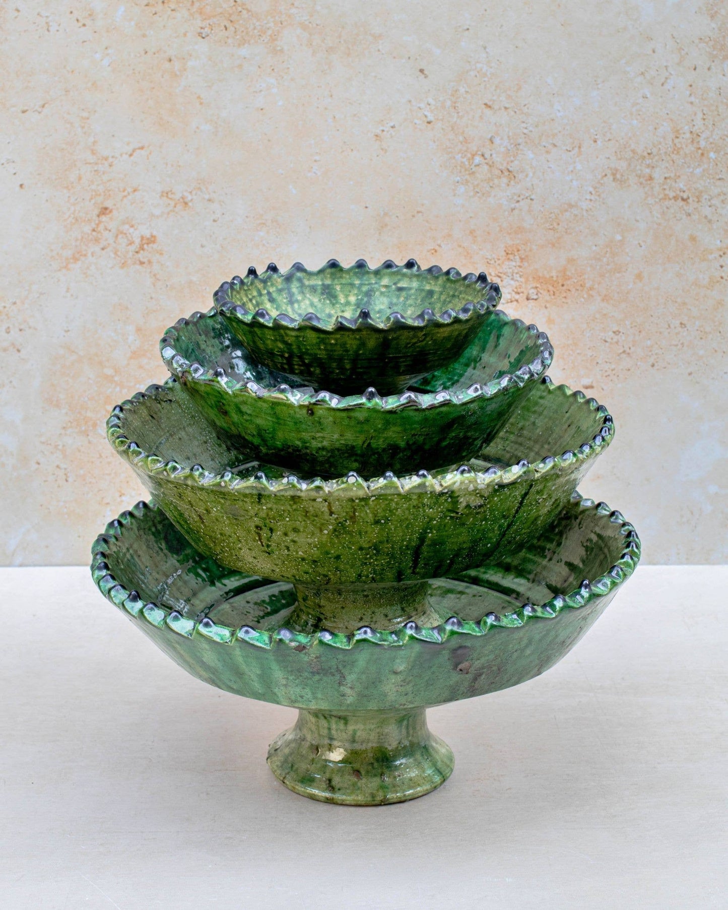 Tamegroute Green Pedestal Fruit Bowl Handmade - 4 Sizes: Large